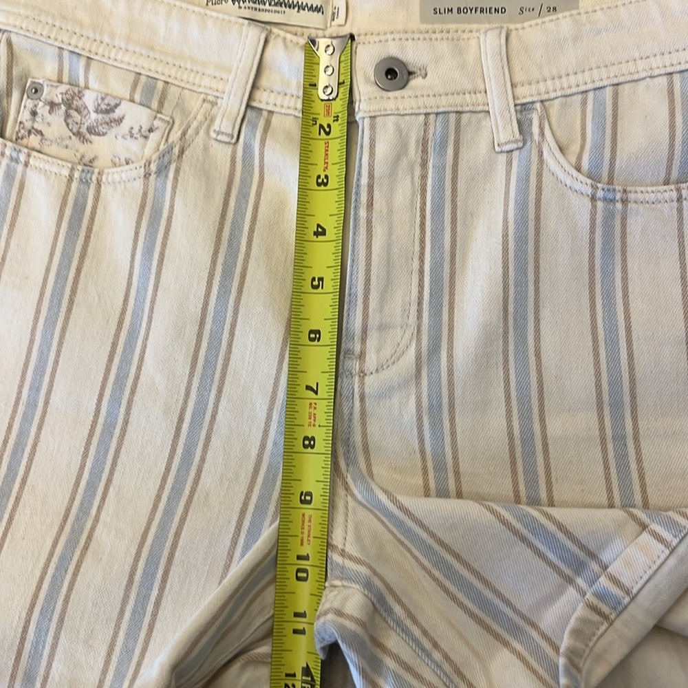 Anthropologie Denim Shorts 28 Pilcro Slim Boyfriend Striped Cream High Rise‎ NWT - Picture 10 of 11